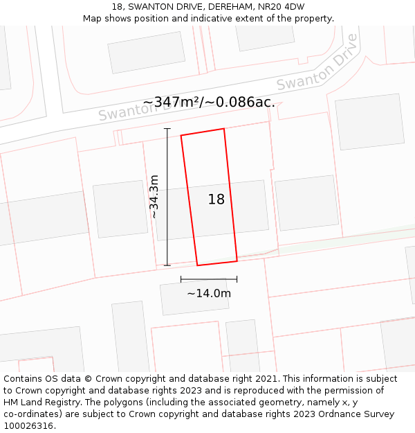 18, SWANTON DRIVE, DEREHAM, NR20 4DW: Plot and title map