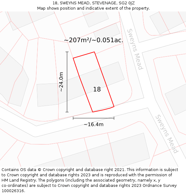 18, SWEYNS MEAD, STEVENAGE, SG2 0JZ: Plot and title map