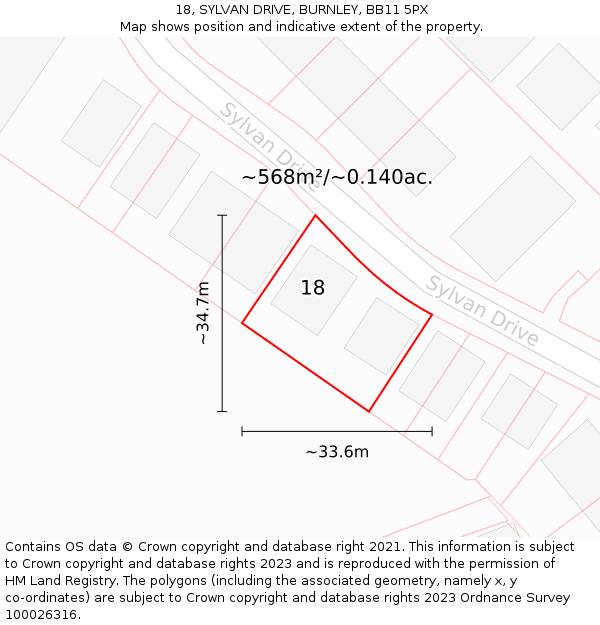 18, SYLVAN DRIVE, BURNLEY, BB11 5PX: Plot and title map