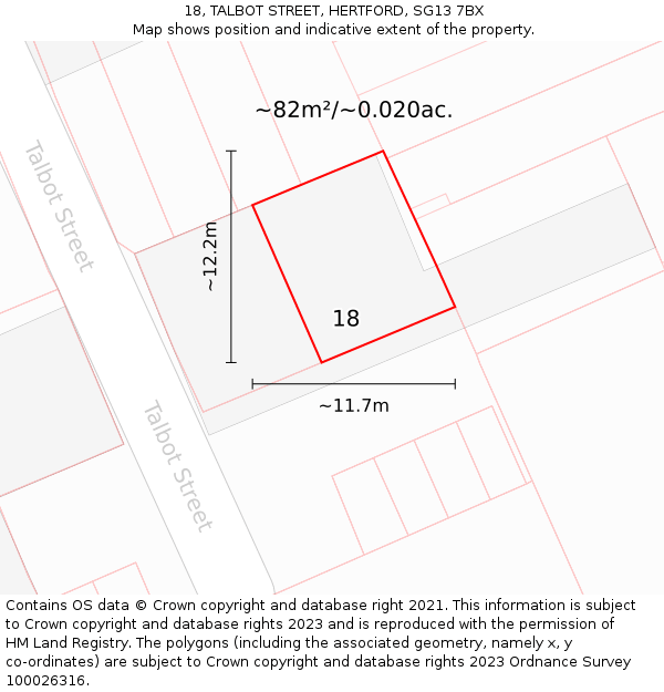 18, TALBOT STREET, HERTFORD, SG13 7BX: Plot and title map