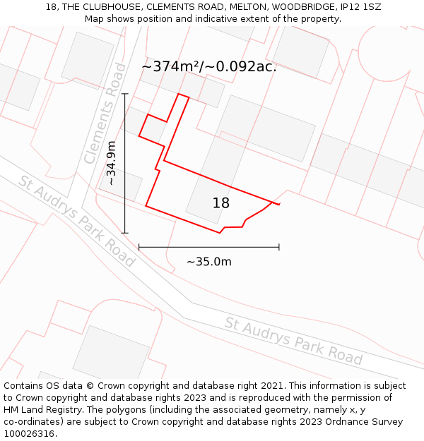 18, THE CLUBHOUSE, CLEMENTS ROAD, MELTON, WOODBRIDGE, IP12 1SZ: Plot and title map