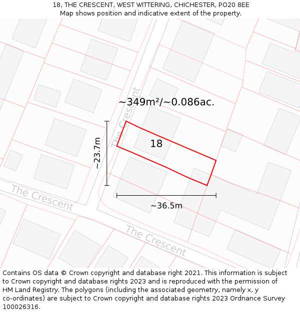 18, THE CRESCENT, WEST WITTERING, CHICHESTER, PO20 8EE: Plot and title map