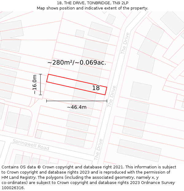 18, THE DRIVE, TONBRIDGE, TN9 2LP: Plot and title map