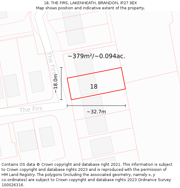 18, THE FIRS, LAKENHEATH, BRANDON, IP27 9EX: Plot and title map