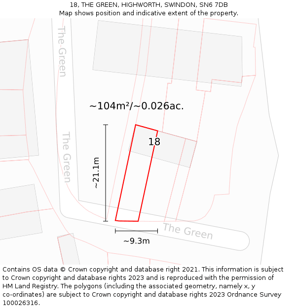 18, THE GREEN, HIGHWORTH, SWINDON, SN6 7DB: Plot and title map