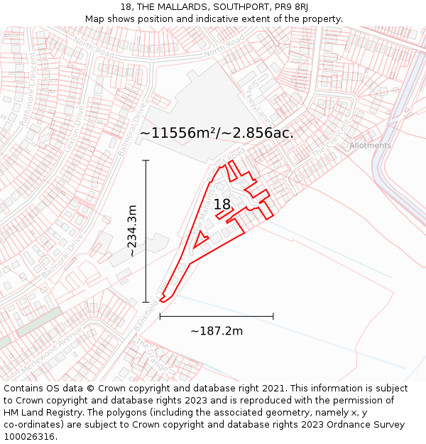 18, THE MALLARDS, SOUTHPORT, PR9 8RJ: Plot and title map