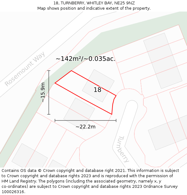 18, TURNBERRY, WHITLEY BAY, NE25 9NZ: Plot and title map