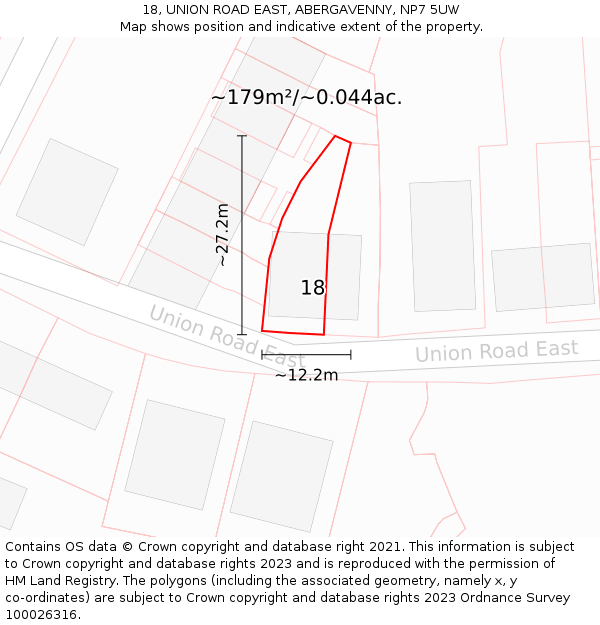 18, UNION ROAD EAST, ABERGAVENNY, NP7 5UW: Plot and title map