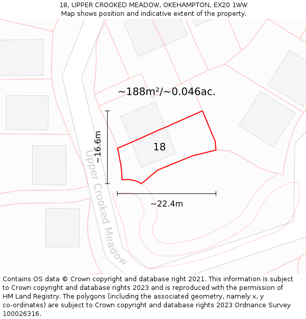 18, UPPER CROOKED MEADOW, OKEHAMPTON, EX20 1WW: Plot and title map