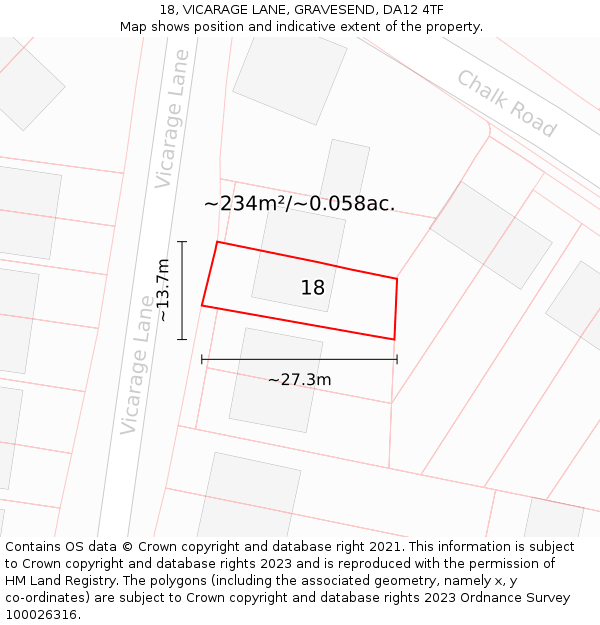 18, VICARAGE LANE, GRAVESEND, DA12 4TF: Plot and title map