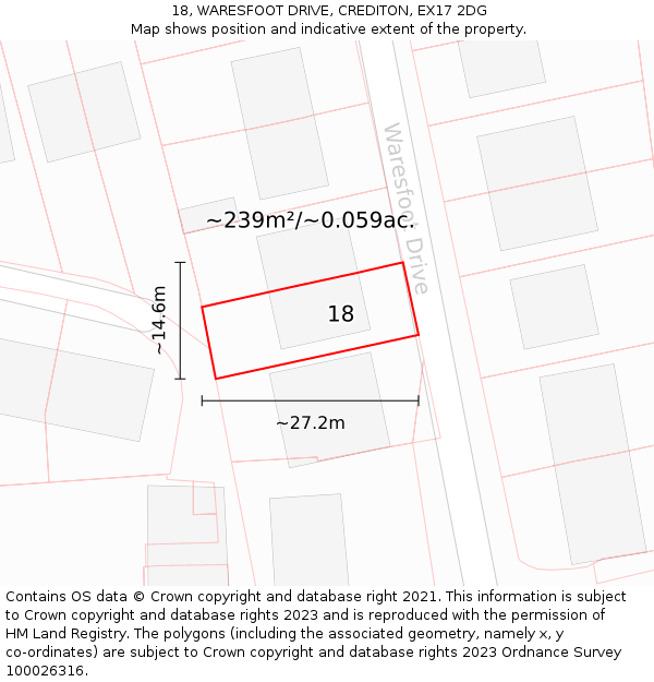 18, WARESFOOT DRIVE, CREDITON, EX17 2DG: Plot and title map