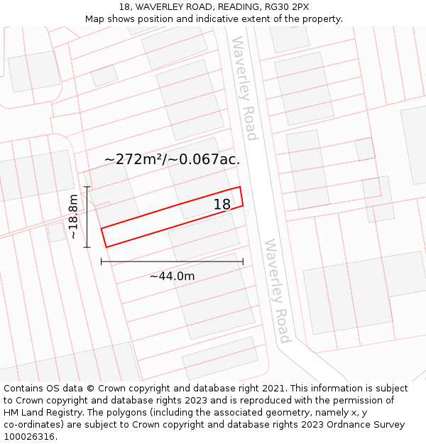18, WAVERLEY ROAD, READING, RG30 2PX: Plot and title map