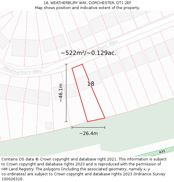 18, WEATHERBURY WAY, DORCHESTER, DT1 2EF: Plot and title map