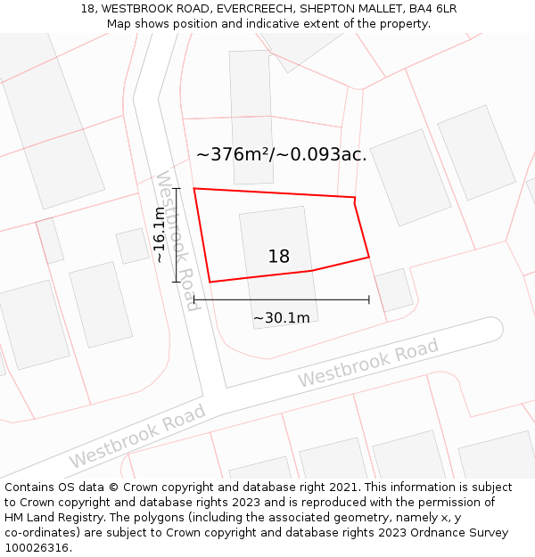 18, WESTBROOK ROAD, EVERCREECH, SHEPTON MALLET, BA4 6LR: Plot and title map