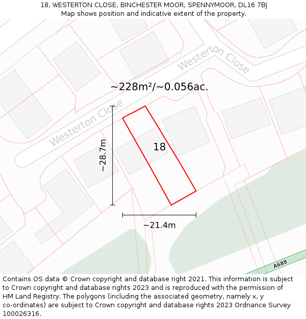 18, WESTERTON CLOSE, BINCHESTER MOOR, SPENNYMOOR, DL16 7BJ: Plot and title map