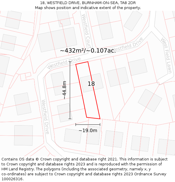 18, WESTFIELD DRIVE, BURNHAM-ON-SEA, TA8 2DR: Plot and title map