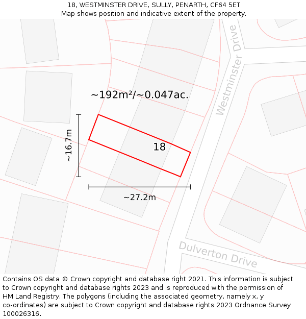 18, WESTMINSTER DRIVE, SULLY, PENARTH, CF64 5ET: Plot and title map