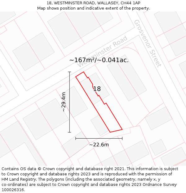 18, WESTMINSTER ROAD, WALLASEY, CH44 1AP: Plot and title map