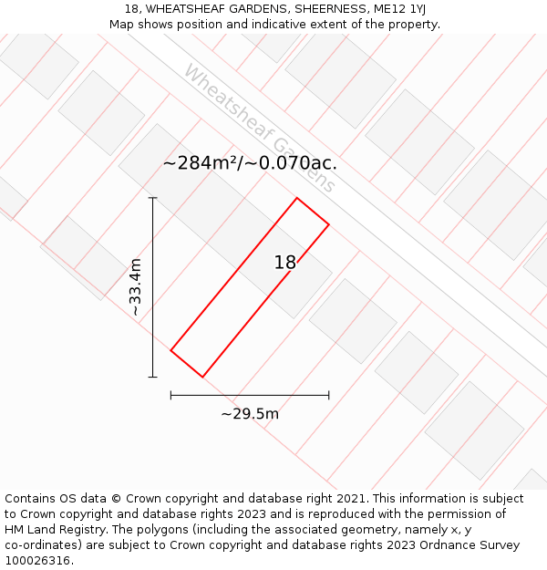 18, WHEATSHEAF GARDENS, SHEERNESS, ME12 1YJ: Plot and title map