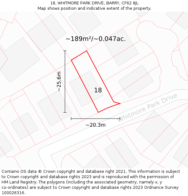 18, WHITMORE PARK DRIVE, BARRY, CF62 8JL: Plot and title map