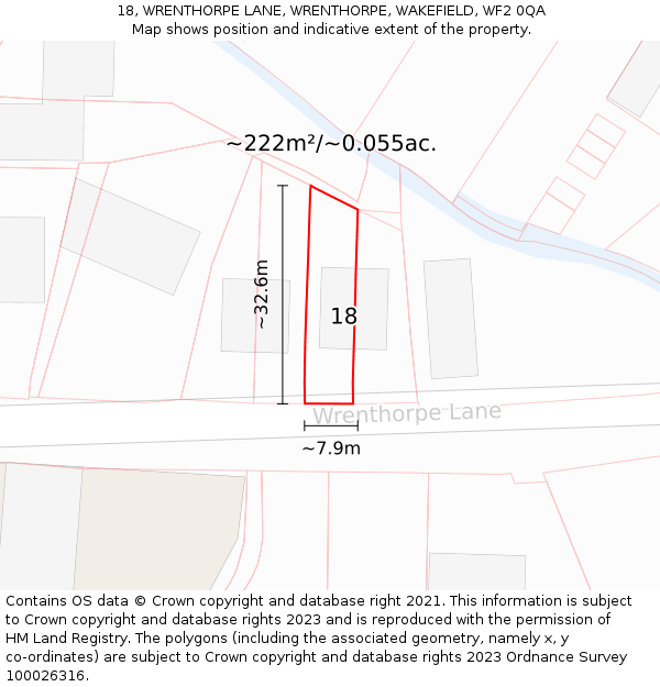 18, WRENTHORPE LANE, WRENTHORPE, WAKEFIELD, WF2 0QA: Plot and title map