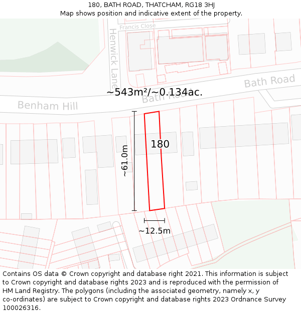 180, BATH ROAD, THATCHAM, RG18 3HJ: Plot and title map