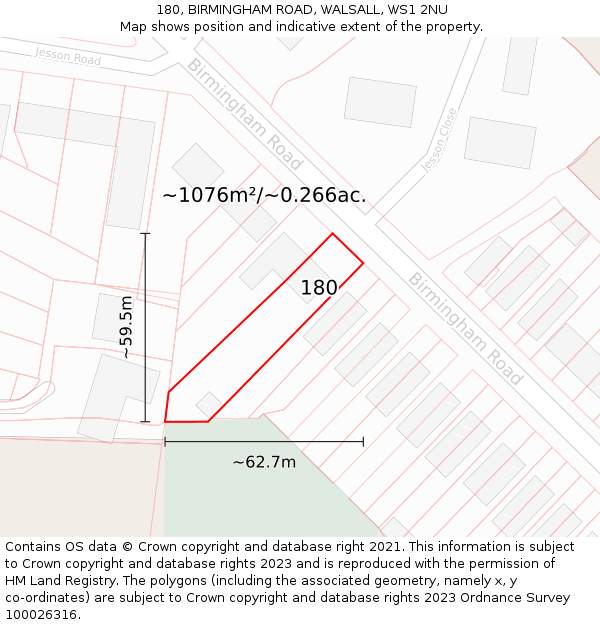 180, BIRMINGHAM ROAD, WALSALL, WS1 2NU: Plot and title map