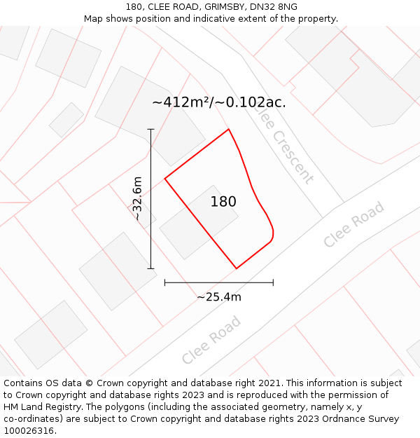 180, CLEE ROAD, GRIMSBY, DN32 8NG: Plot and title map