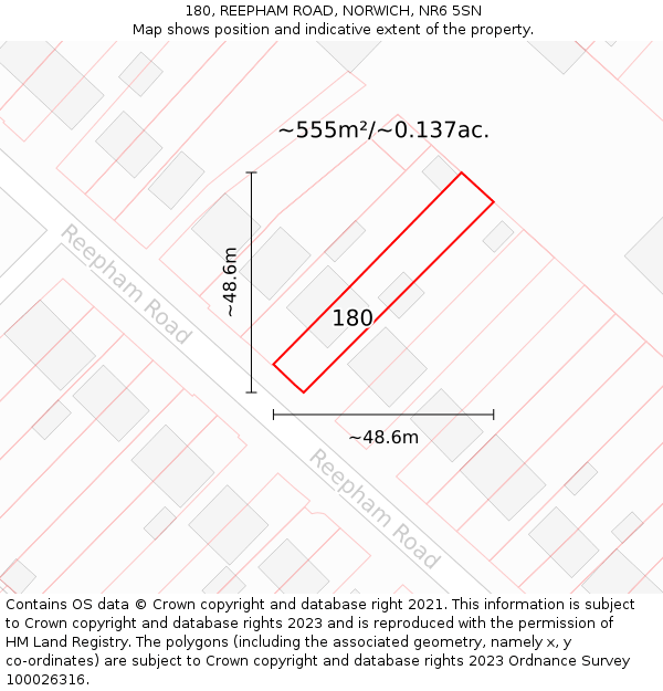 180, REEPHAM ROAD, NORWICH, NR6 5SN: Plot and title map