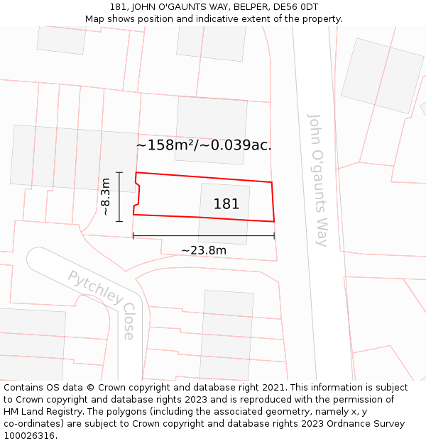 181, JOHN O'GAUNTS WAY, BELPER, DE56 0DT: Plot and title map