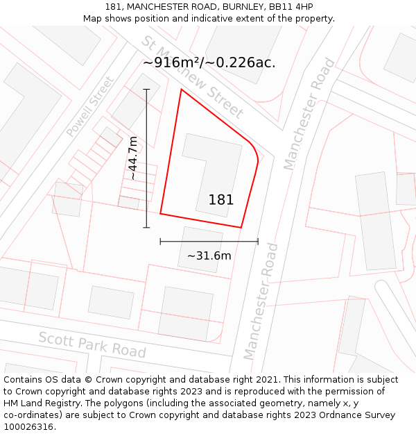 181, MANCHESTER ROAD, BURNLEY, BB11 4HP: Plot and title map