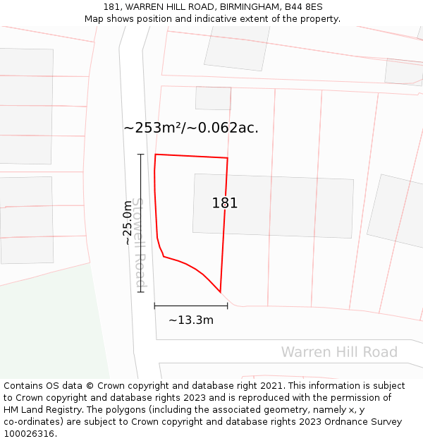 181, WARREN HILL ROAD, BIRMINGHAM, B44 8ES: Plot and title map