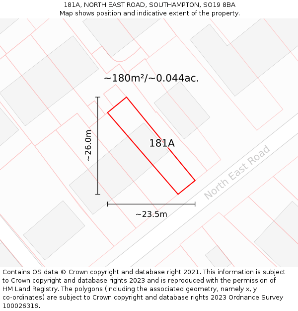 181A, NORTH EAST ROAD, SOUTHAMPTON, SO19 8BA: Plot and title map