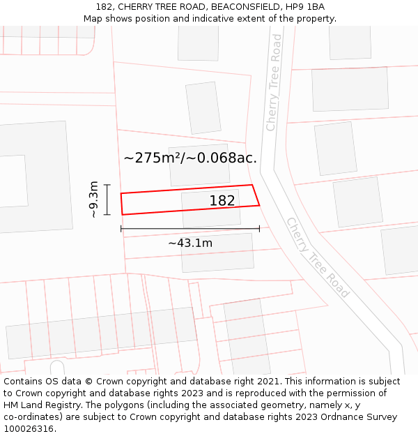 182, CHERRY TREE ROAD, BEACONSFIELD, HP9 1BA: Plot and title map