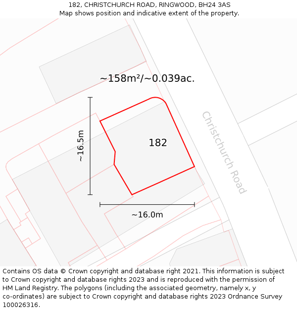 182, CHRISTCHURCH ROAD, RINGWOOD, BH24 3AS: Plot and title map