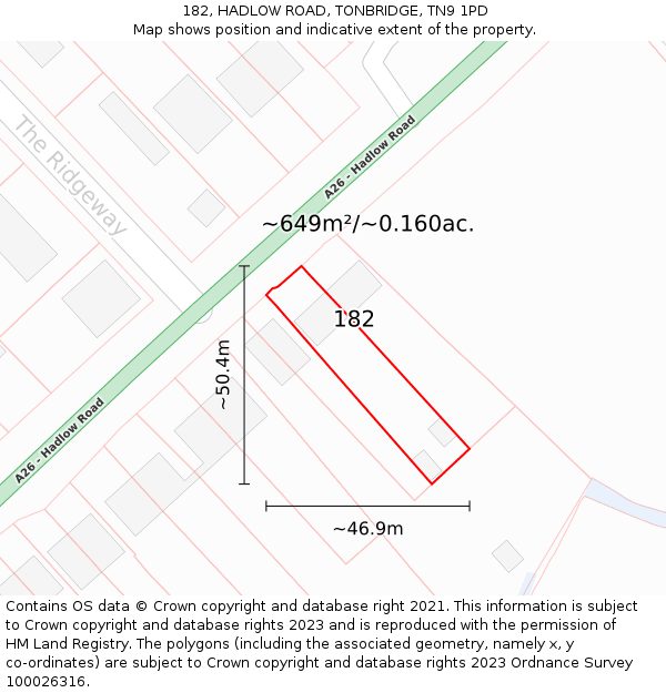 182, HADLOW ROAD, TONBRIDGE, TN9 1PD: Plot and title map