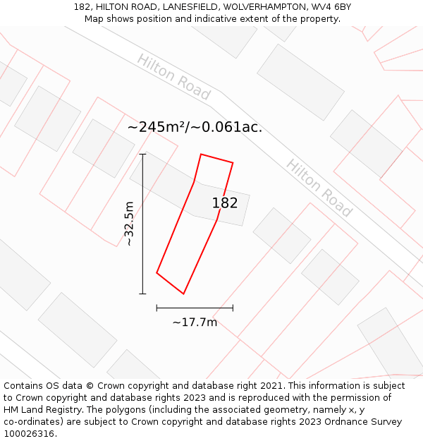 182, HILTON ROAD, LANESFIELD, WOLVERHAMPTON, WV4 6BY: Plot and title map