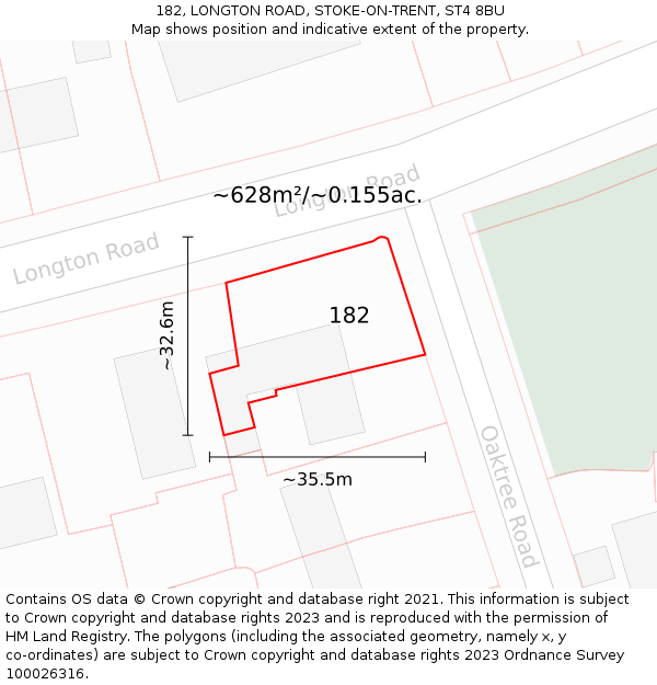182, LONGTON ROAD, STOKE-ON-TRENT, ST4 8BU: Plot and title map