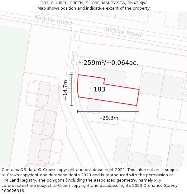 183, CHURCH GREEN, SHOREHAM-BY-SEA, BN43 6JW: Plot and title map