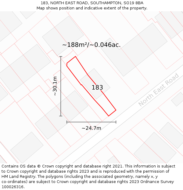 183, NORTH EAST ROAD, SOUTHAMPTON, SO19 8BA: Plot and title map