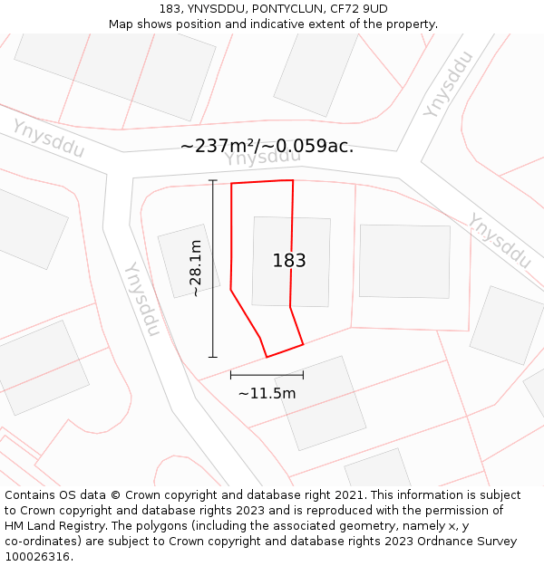 183, YNYSDDU, PONTYCLUN, CF72 9UD: Plot and title map