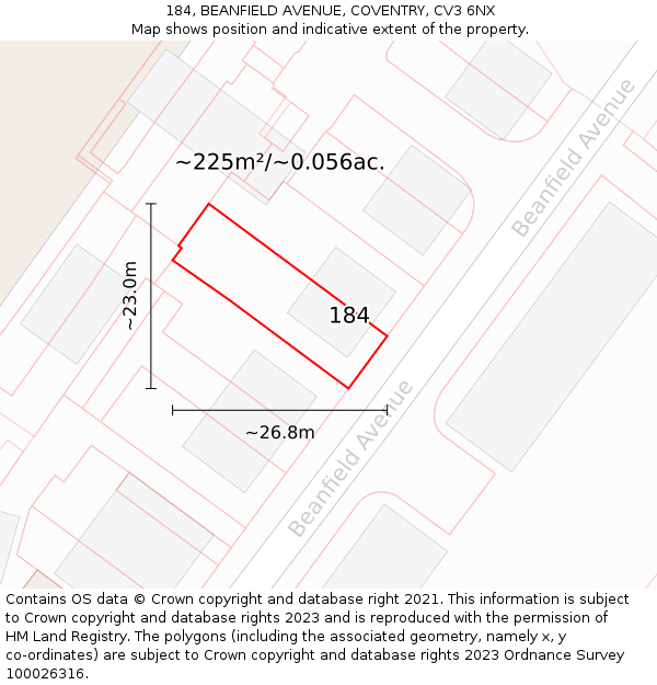 184, BEANFIELD AVENUE, COVENTRY, CV3 6NX: Plot and title map