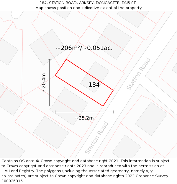 184, STATION ROAD, ARKSEY, DONCASTER, DN5 0TH: Plot and title map