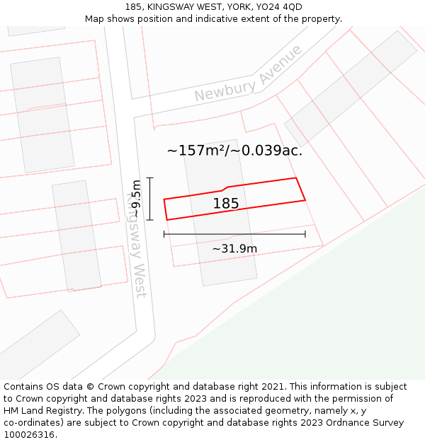 185, KINGSWAY WEST, YORK, YO24 4QD: Plot and title map