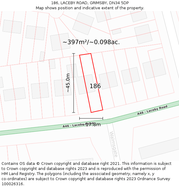 186, LACEBY ROAD, GRIMSBY, DN34 5DP: Plot and title map