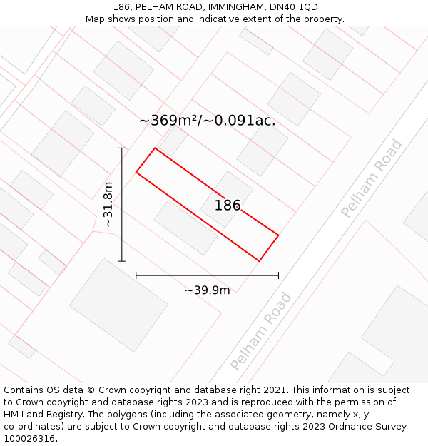 186, PELHAM ROAD, IMMINGHAM, DN40 1QD: Plot and title map