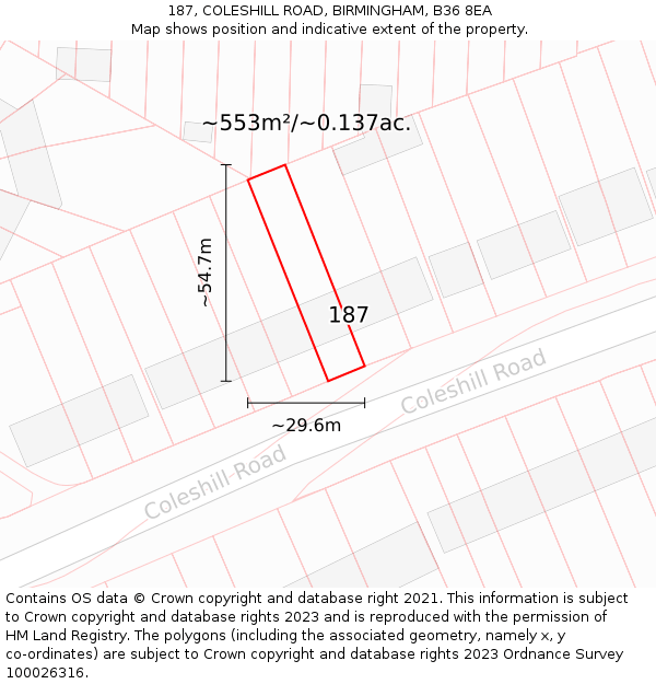 187, COLESHILL ROAD, BIRMINGHAM, B36 8EA: Plot and title map