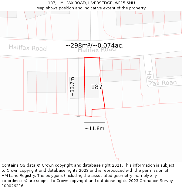 187, HALIFAX ROAD, LIVERSEDGE, WF15 6NU: Plot and title map