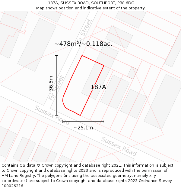 187A, SUSSEX ROAD, SOUTHPORT, PR8 6DG: Plot and title map