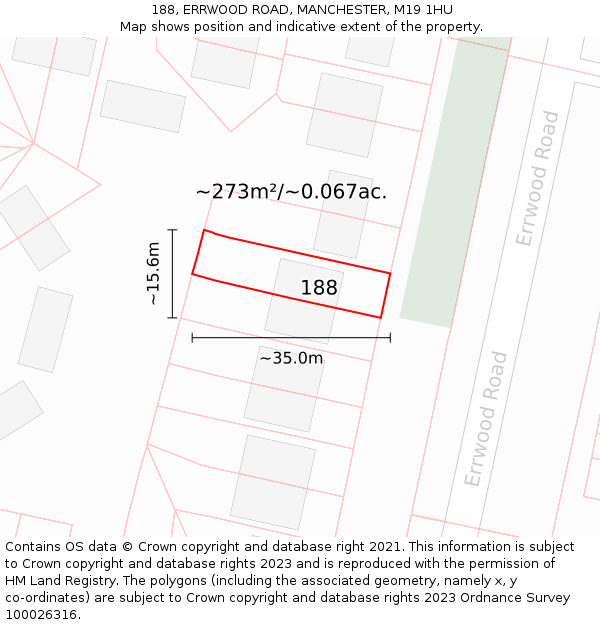 188, ERRWOOD ROAD, MANCHESTER, M19 1HU: Plot and title map